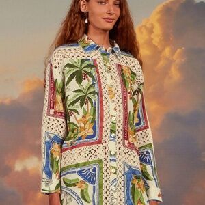 FARM Rio Colorful Botanical Button-Down Shirt